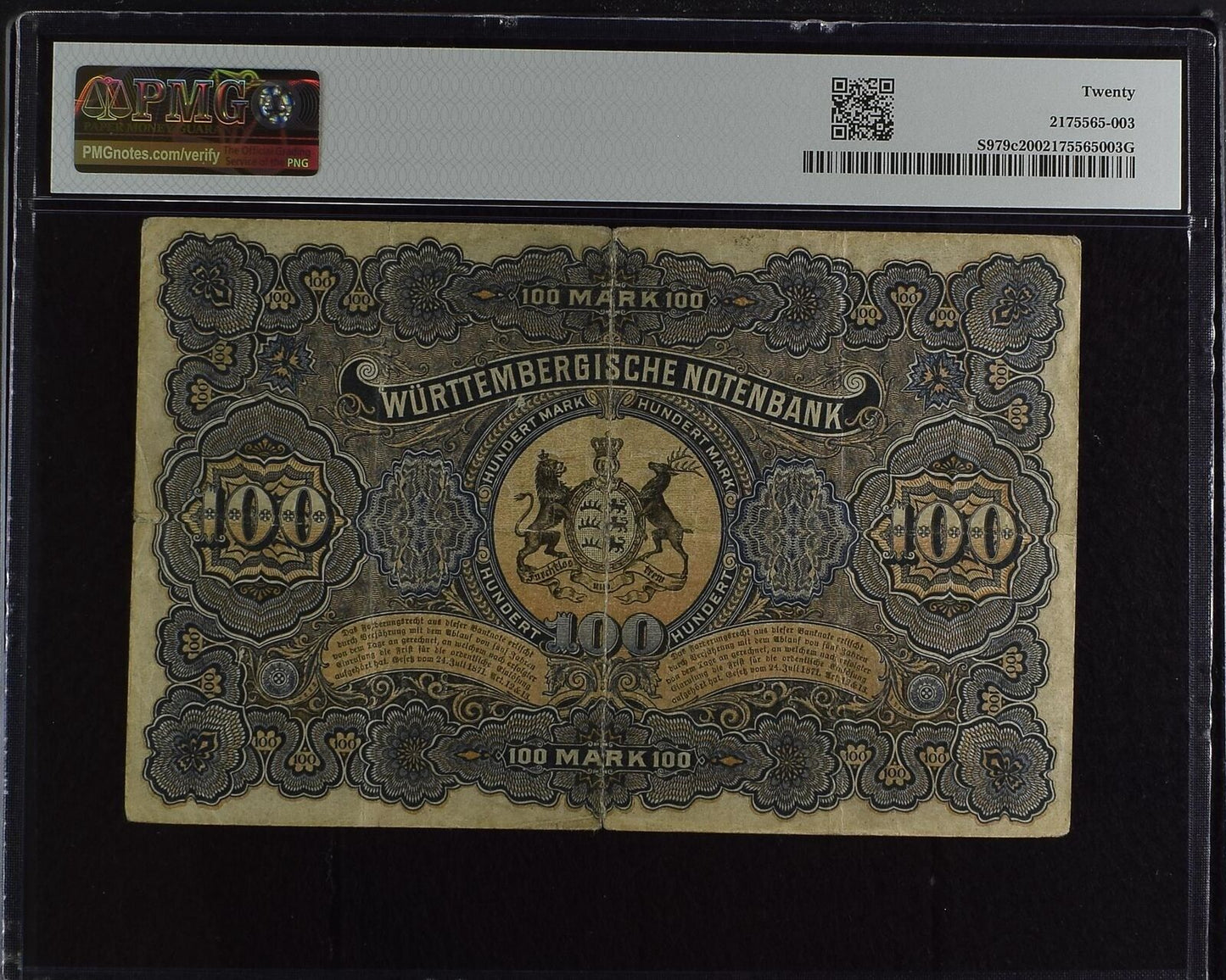 GERMANY GERMAN STATES 100 Mark 1911 P S979c VF PMG 20