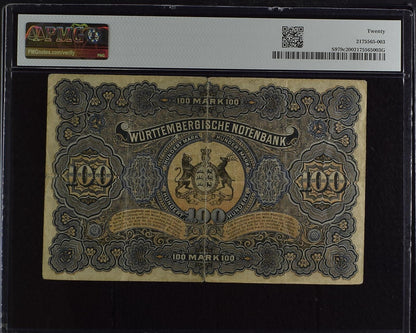 GERMANY GERMAN STATES 100 Mark 1911 P S979c VF PMG 20
