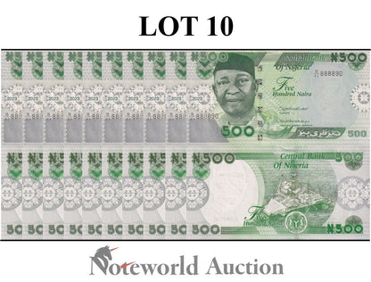 NIGERIA Lot 10 pcs 1/10 Bundle - 500 Naira 2023 P 48 UNC