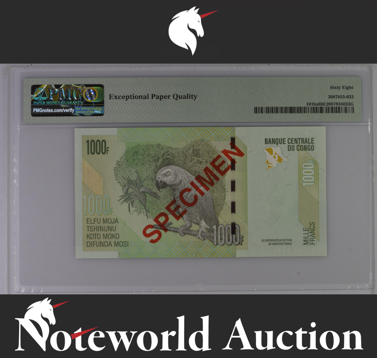 Congo SPECIMEN 1000 Francs 2013 P 101bs UNC PMG 68 EPQ 2nd TOP POP