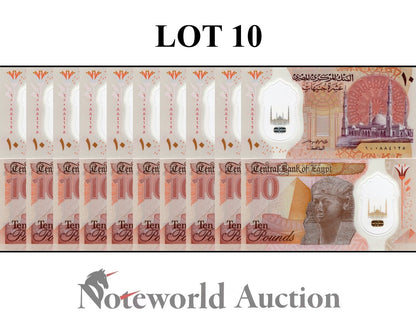 EGYPT Lot 10 pcs 1/10 Bundle - 10 Pounds 2022 P 81 Polymer UNC