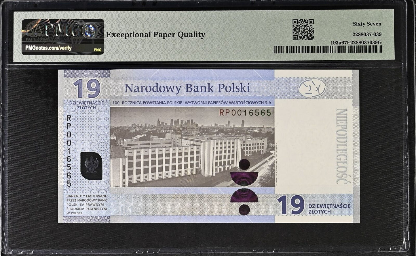 POLAND Commemorative 19 Zlotych 2019 P 193a UNC PMG 67 EPQ