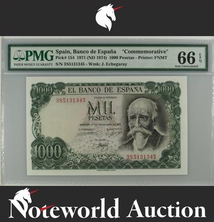 Spain Commemorative 1000 Pesetas 1971 (ND 1974) P 154 UNC PMG 66 EPQ 3rd TOP POP