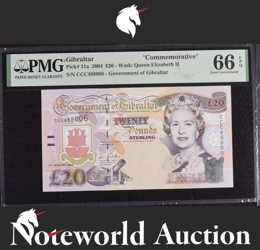 Gibraltar Commemorative 20 Pounds 2004 P 31a UNC PMG 66 EPQ 