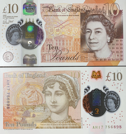 GREAT BRITAIN 10 Pounds 2016 P 395 Polymer Queen Elizabeth ll Random Sign. UNC