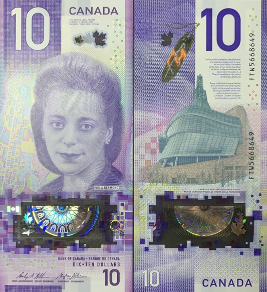 CANADA 10 Dollars 2018 BC-77c Polymer Random Signatures UNC