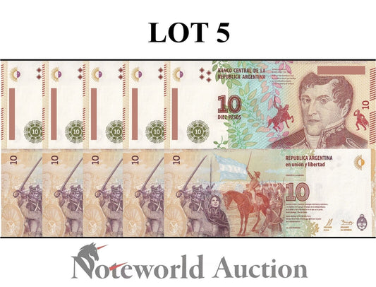 ARGENTINA 10 Pesos ND 2016 P 360 Lot 5 pcs 1/20 Bundle UNC