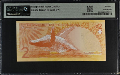 TONGA 2 Pa'anga 2023 P 50 Fancy Binary-Radar-Rotator NO.A011110 UNC PMG 66 EPQ