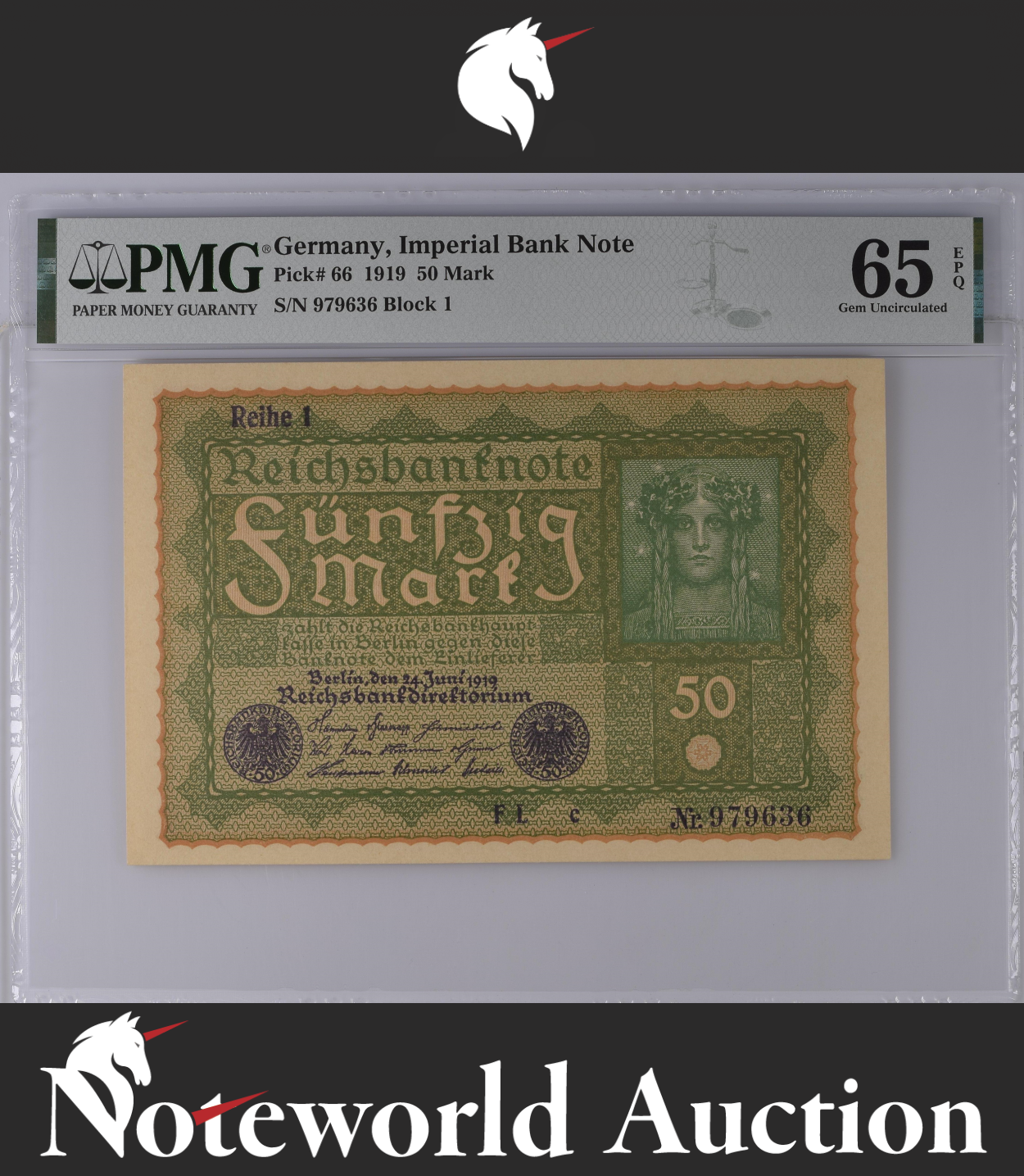 Germany Imperial Bank Note 50 Mark 1919 P 66 UNC PMG 65 EPQ