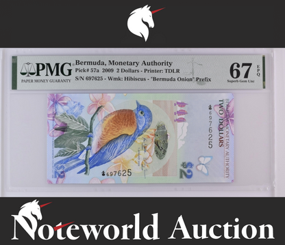 Bermuda 2 Dollars 2009 P 57a Onion Prefix UNC PMG 67 EPQ 2nd TOP POP
