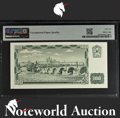 Czech 100 Korun 1961 (ND 1993) P 1k Stamp on P 91 UNC PMG 66 EPQ NR No Reserve