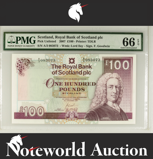 Scotland Royal Bank of Scotland plc 100 Pounds 2007 P 350d UNC PMG 66 EPQ