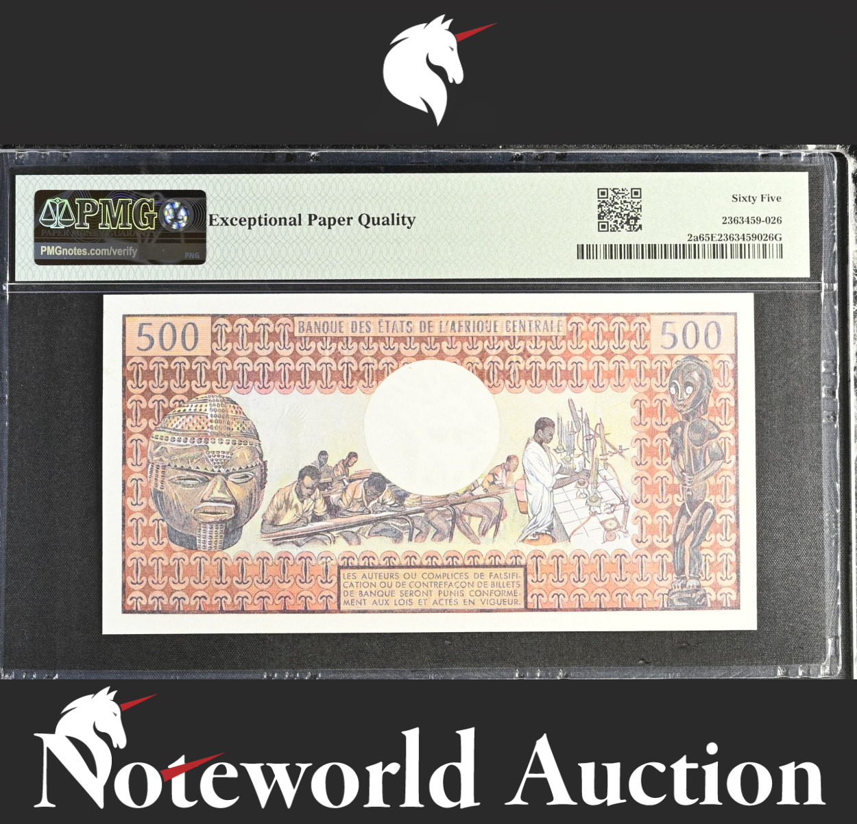Chad Banque des Etats de l'Afrique Central 500 Francs 1974 P 2a UNC PMG 65 EPQ