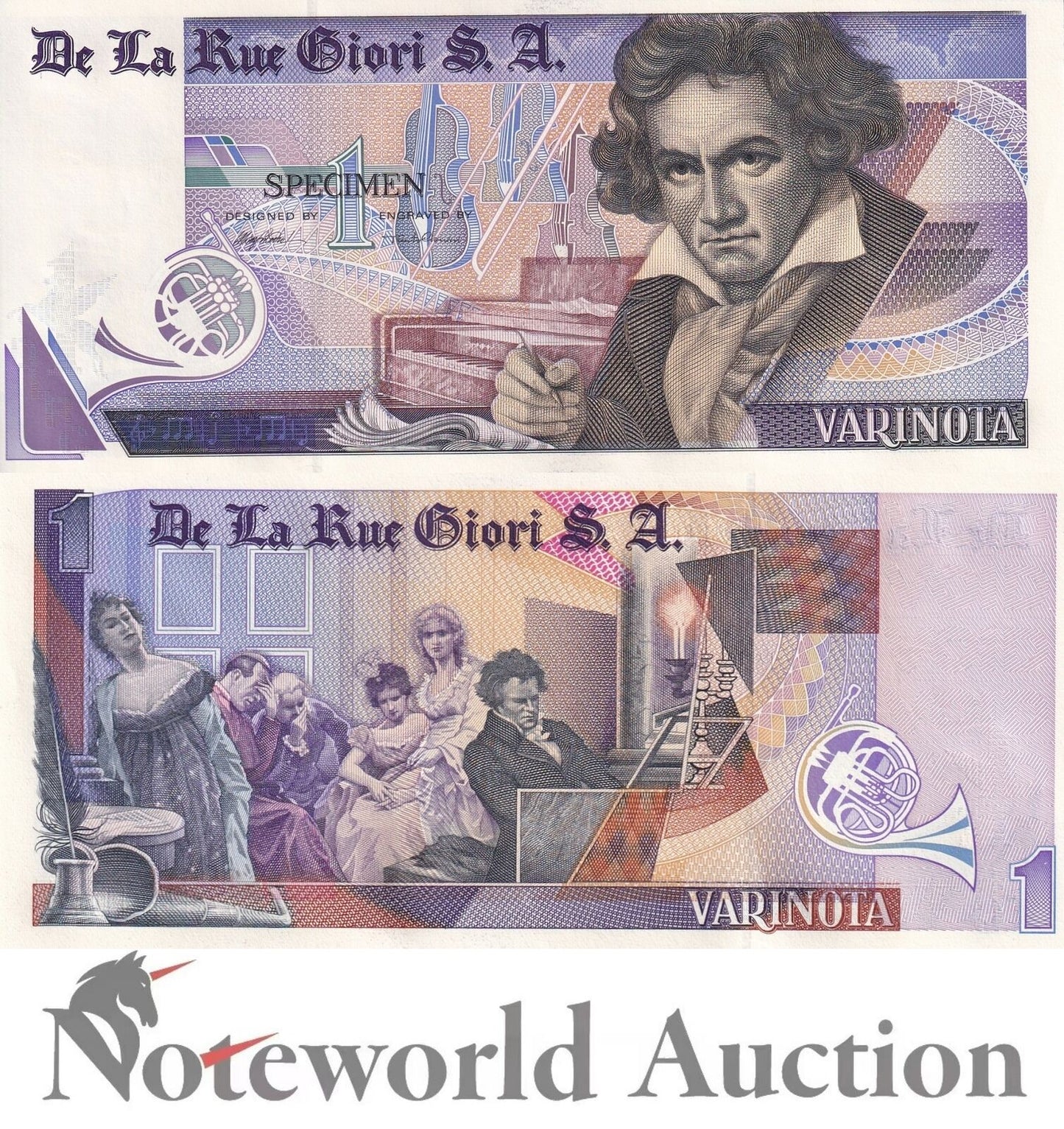 DE LA RUE Giori S.A TEST NOTE - 1 Specimen Beethoven Double sided no serial No.