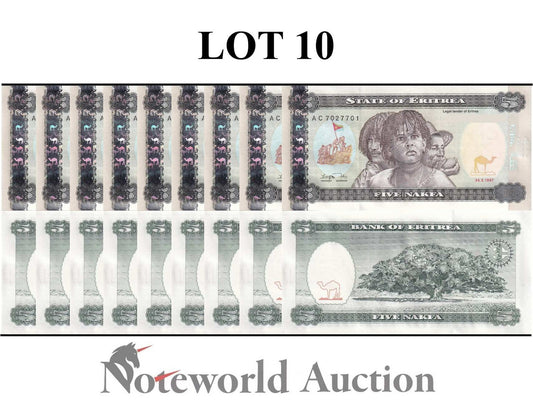 ERITREA 5 Nakfa 1997 P 2 Lot 10 pcs 1/10 Bundle UNC