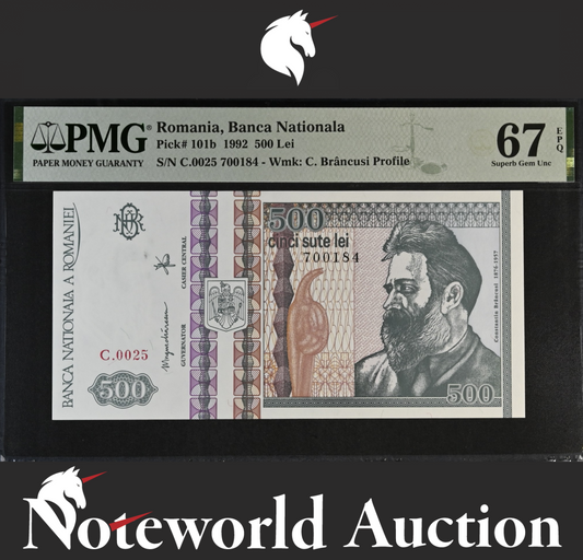 Romania Banca Nationala 500 Lei 1992 P 101b UNC PMG 67 EPQ 3rd TOP POP