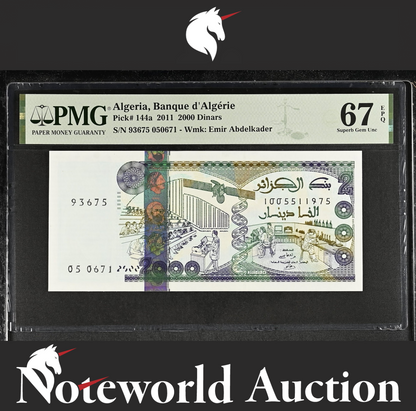 Algeria Banque d'Algérie 2000 Dinars 2011 P 144a UNC PMG 67 EPQ TOP POP