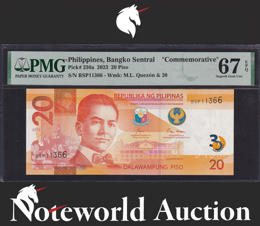 Philippines Commemorative 20 Piso 2023 P 236a UNC PMG 67 EPQ 3rd TOP POP