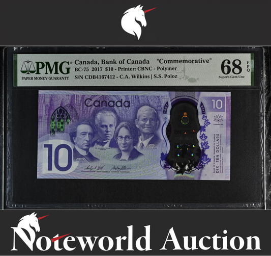 Canada Bank of Canada COMM. $10 2017 BC-75 Polymer UNC PMG 68 EPQ 3rd TOP POP