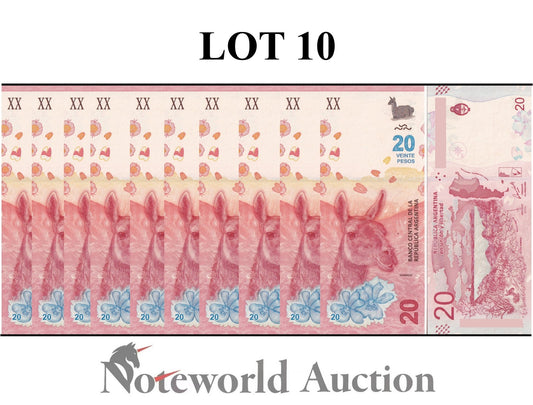 ARGENTINA 20 Pesos ND 2017 P 361 Lot 10 pcs 1/10 Bundle UNC