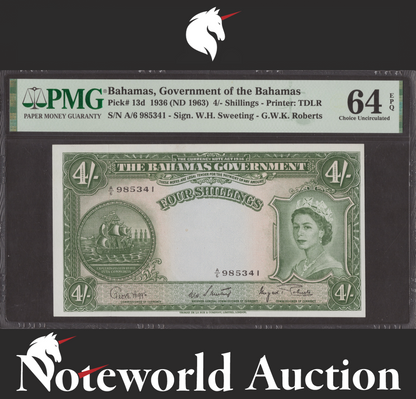 Bahamas Government of the Bahamas 4/- 1936 (ND 1963) P 13d UNC PMG 64 EPQ