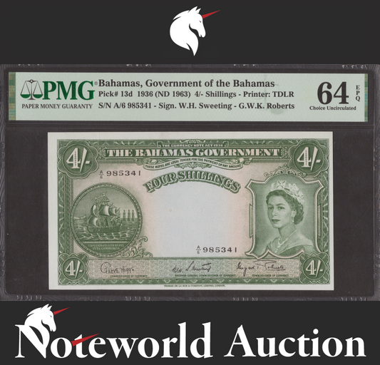 Bahamas Government of the Bahamas 4/- 1936 (ND 1963) P 13d UNC PMG 64 EPQ