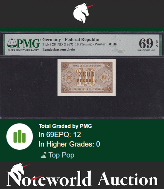 Germany Federal Republic 10 Pfennig ND (1967) P 26 UNC PMG 69 EPQ TOP POP