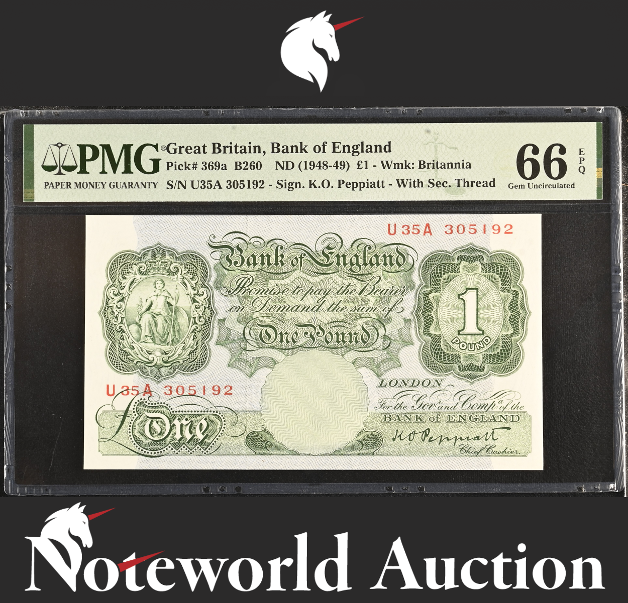 Great Britain 1 Pound ND (1948-49) P 369a UNC PMG 66 EPQ 2nd TOP POP
