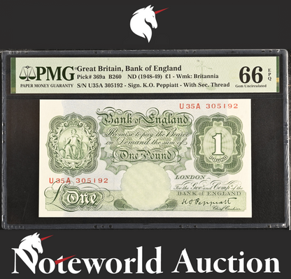 Great Britain 1 Pound ND (1948-49) P 369a UNC PMG 66 EPQ 2nd TOP POP