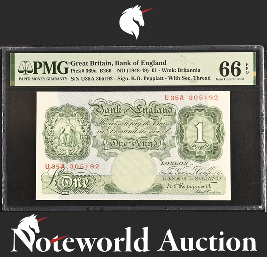 Great Britain 1 Pound ND (1948-49) P 369a UNC PMG 66 EPQ 2nd TOP POP