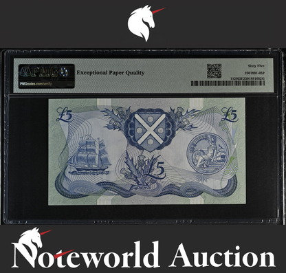 Scotland Bank of Scotland £5 1983-88 P 112f UNC PMG 65 EPQ 3rd TOP POP