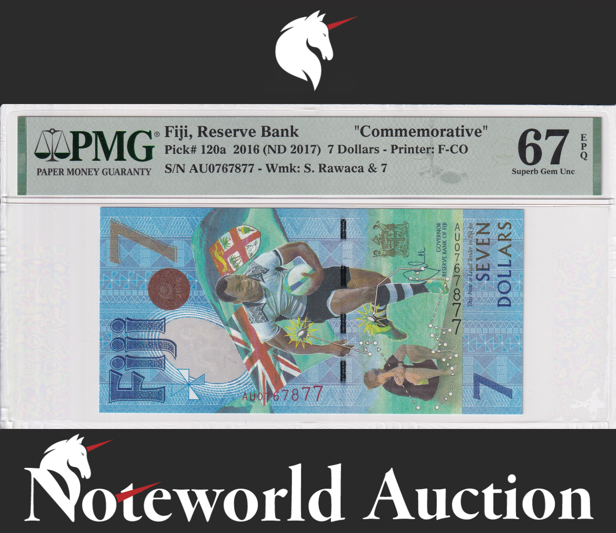 Fiji Commemorative 7 Dollars 2016 (2017) P 120a UNC PMG 67 EPQ