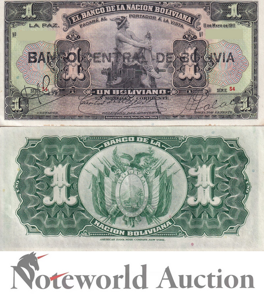 BOLIVIA 1 Boliviano 1911 P 112 Serie S4 XF-AU