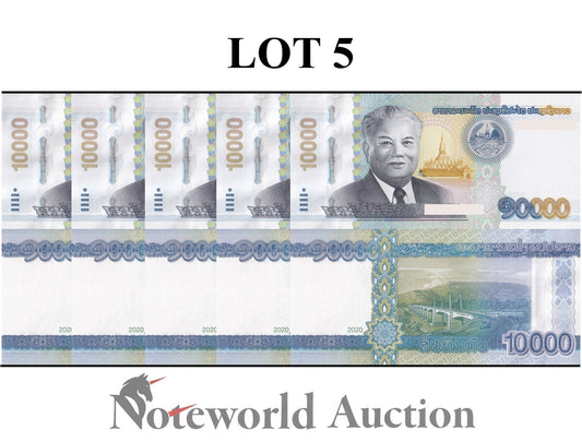 LAOS 10000 Kip 2020 P 41B Lot 5 pcs 1/20 Bundle UNC