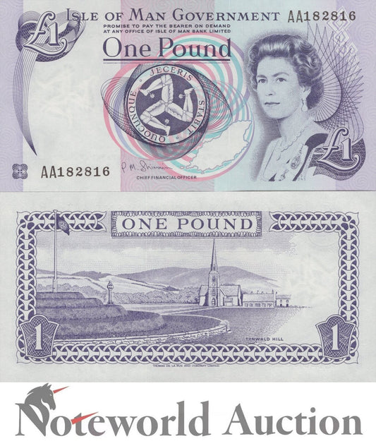 ISLE OF MAN 1 Pound ND 1990-2009 P 40c First Prefix AA UNC