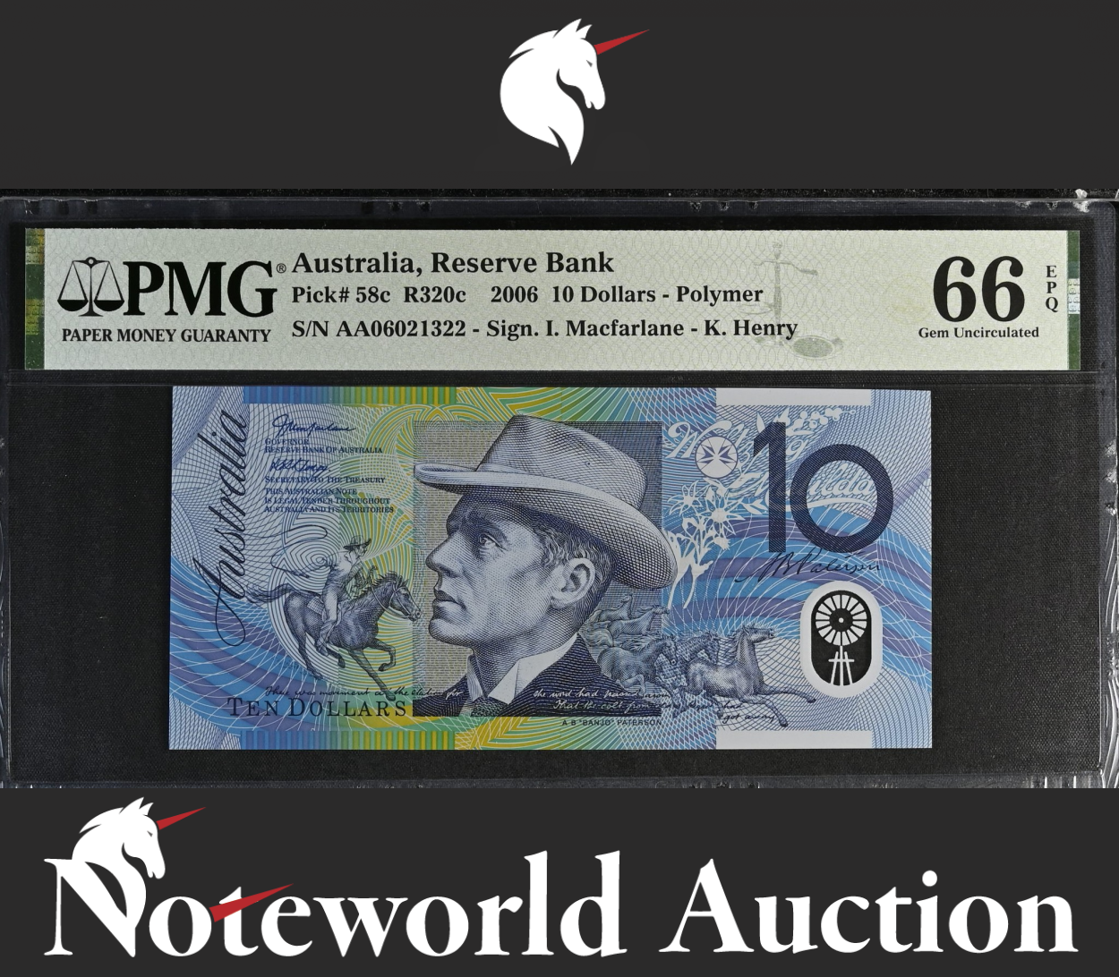 Australia 10 Dollars 2006 Polymer P 58c First Prefix AA UNC PMG 66 EPQ