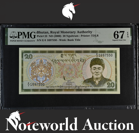 Bhutan Royal Monetary Authority 20 Ngultrum ND (2000) P 23 UNC PMG 67 EPQ NR