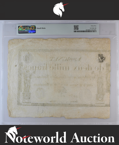 France 1000 Francs 1795 P A81 Small Hole Large Note EF PMG 45