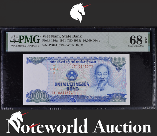 Viet Nam State Bank 20,000 Dông 1991 (ND 1993) P 110a UNC PMG 68 EPQ 2nd Top POP