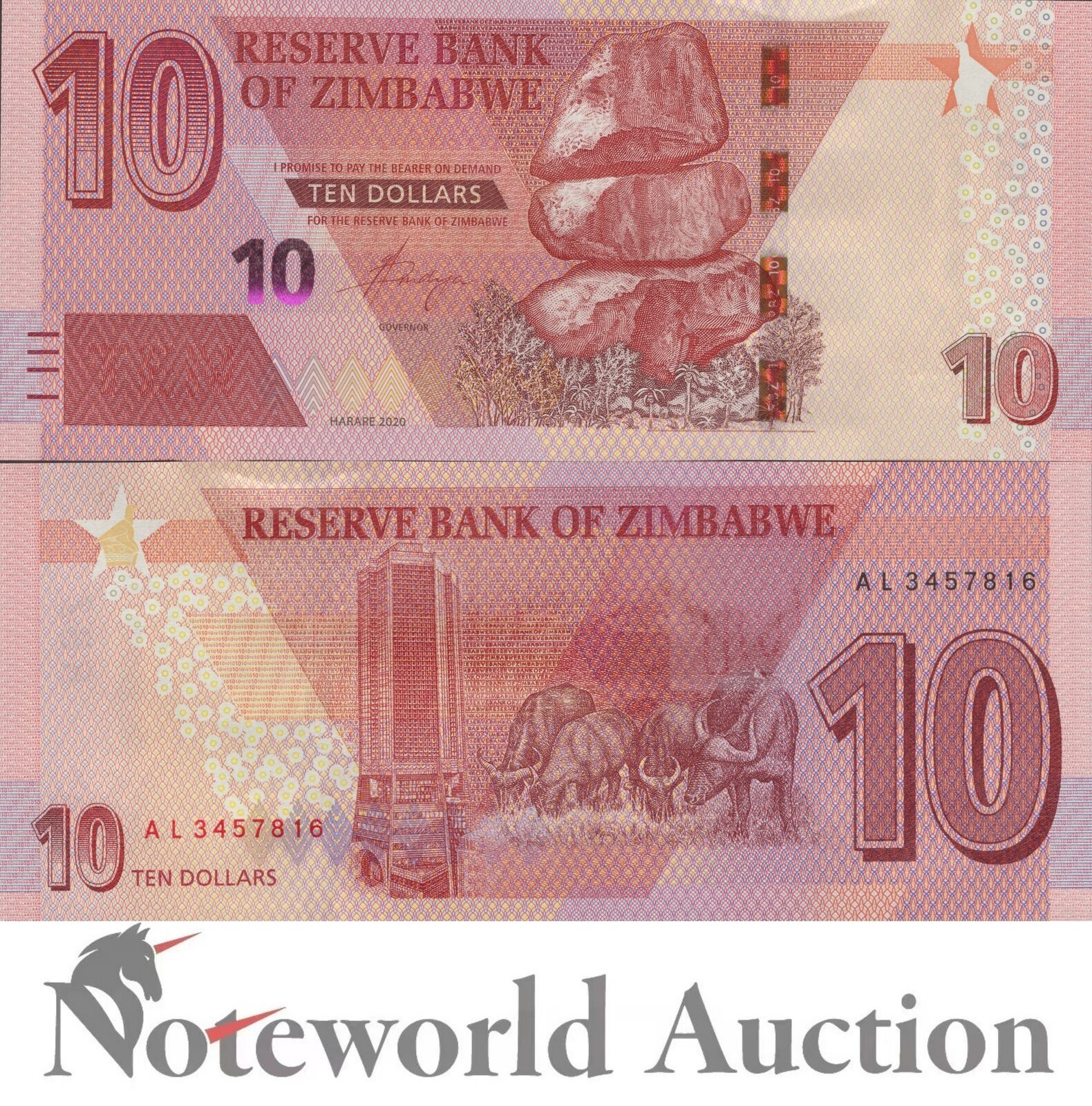 ZIMBABWE 10 Dollars 2020 P 103 UNC