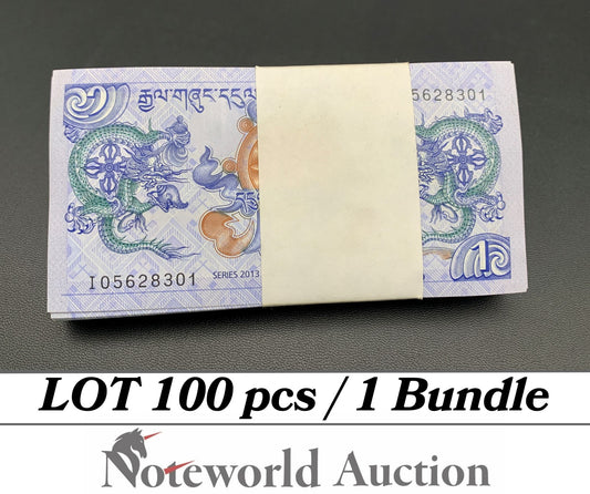 BHUTAN 1 Ngultrum 2013 2019 P 27 Random Year Lot 100 pcs Bundle UNC