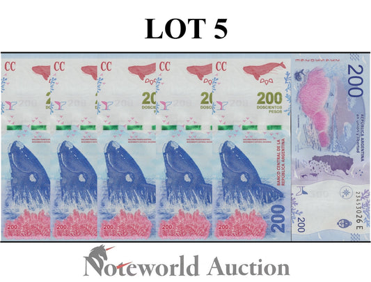 ARGENTINA 200 Pesos ND 2016 P 364 Lot 5 pcs 1/20 Bundle UNC