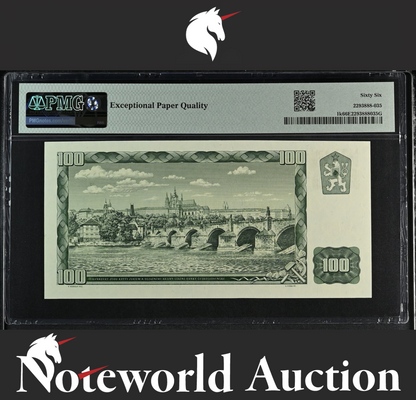 Czech Republic 100 1961 (ND 1993) P 1k Stamp on P 91 UNC PMG 66 EPQ 3rd TOP POP