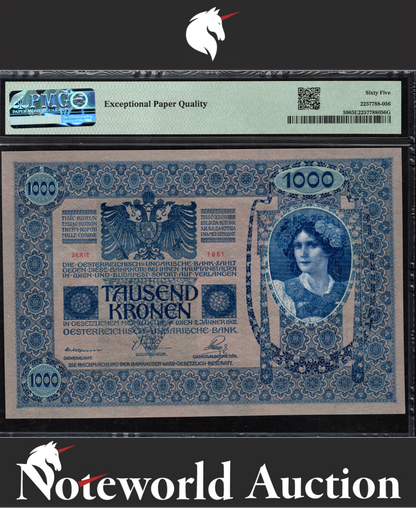 Austria 1000 Kronen 1902 (ND 1919) P 59 UNC PMG 65 EPQ 3rd TOP POP