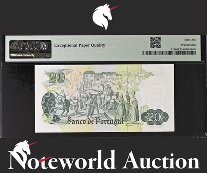 Portugal Banco de Portugal 20 Escudos 1971 P 173 UNC PMG 66 EPQ