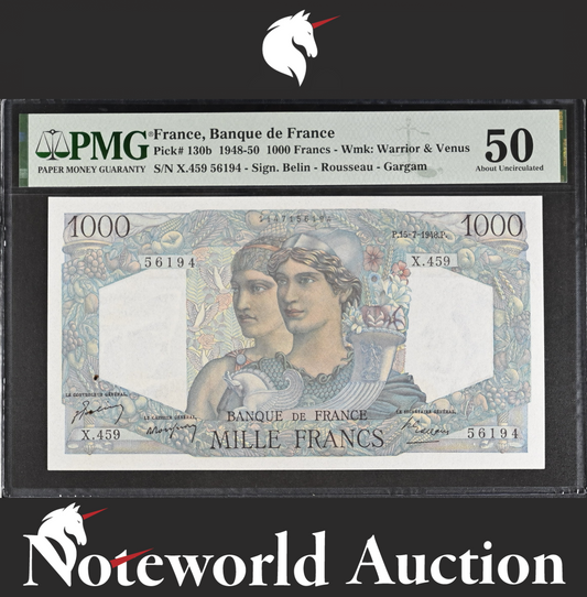 France Banque de France 1000 Francs 1948-50 P 130b Minor Rust AU PMG 50