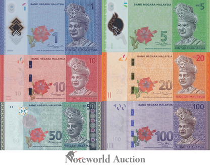 MALAYSIA Set 6 - 1 5 10 20-100 Ringgit ND 2009-2024 P 50 51 52 53-56 Polymer UNC