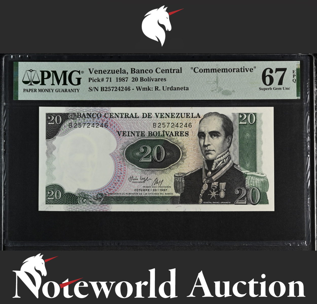 Venezuela Banco Central Commemorative 20 Bolívares 1987 P 71 UNC PMG 67 EPQ NR