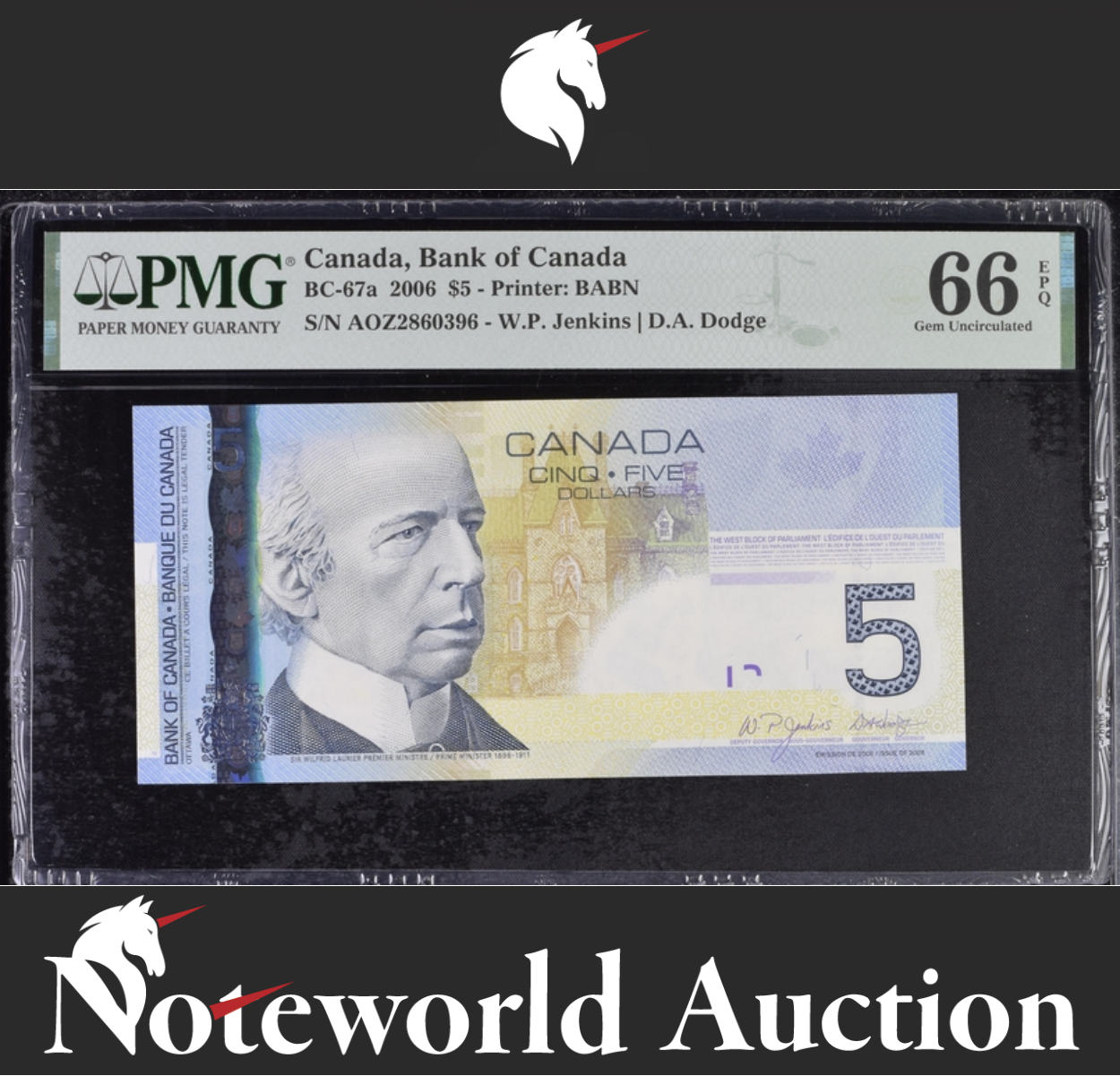 Canada Bank of Canada $5 2006 BC-67a UNC PMG 66 EPQ