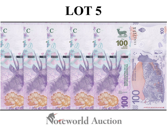 ARGENTINA 100 Pesos ND 2018 P 363A Lot 5 pcs 1/20 Bundle UNC